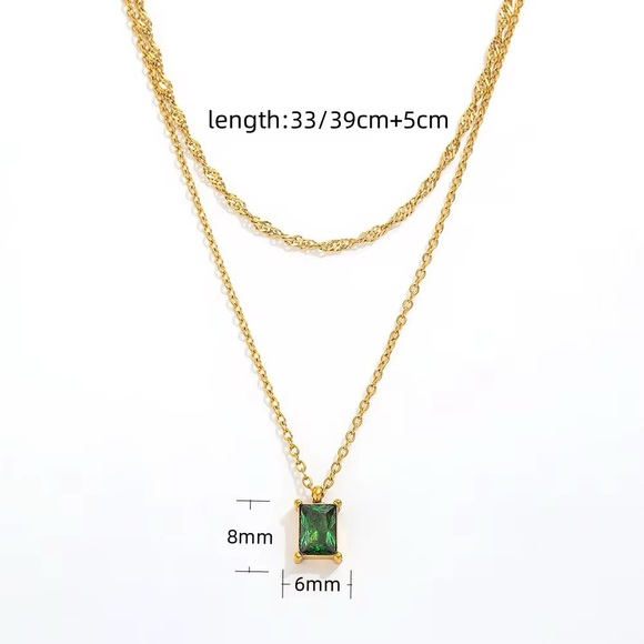 18K Gold Plated - Green Pendant Necklace - Gold Jewelry - Picture 7 of 7